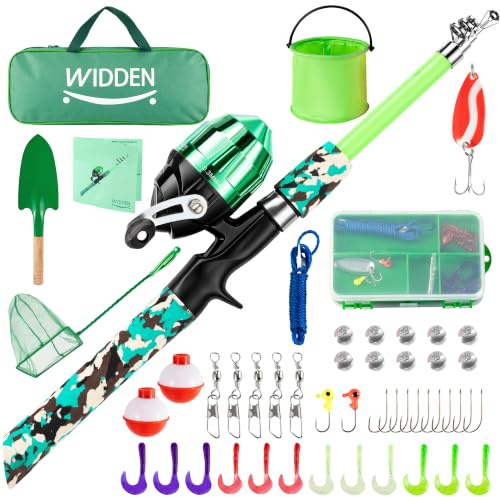 WIDDEN Kids Fishing Pole, Portable Telescopic Kids Fishing Poles for Boys and Girls, Fishing Rod and Reel Combo Kit with Tackle Box, and Fishing Net, Best Fishing Pole for Toddler Youth