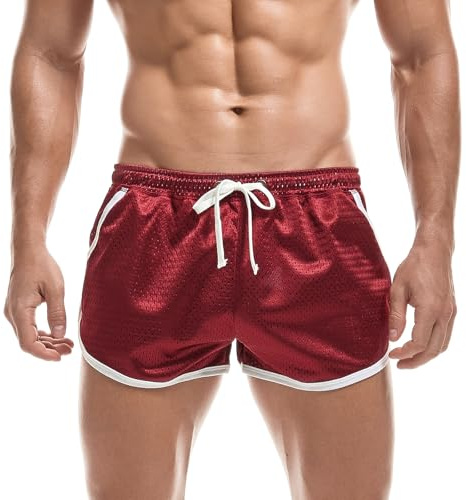 AIMPACT Pantalones cortos ajustados para hombre, estilo retro, con bolsillo, Vino Rojo, 46