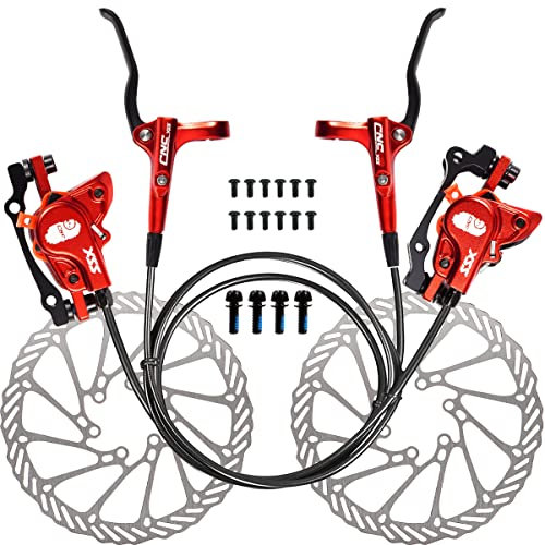 CNC Hydraulic Disc Brakes Set,Mountain Bike Hydraulic Disc Brake Set Front and Rear Disc Brake Caliper set,Red