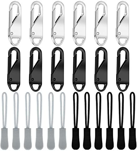 VEGCOO 24 Stück 12 Abnehmbarer Pull Tab Reißverschluss Puller Reissverschluss Zipper Pull Zubehör Reißverschluss Puller Universal Reißverschlusskopf +12 Reißverschluss Zugschnüre Reparaturtasche (B)