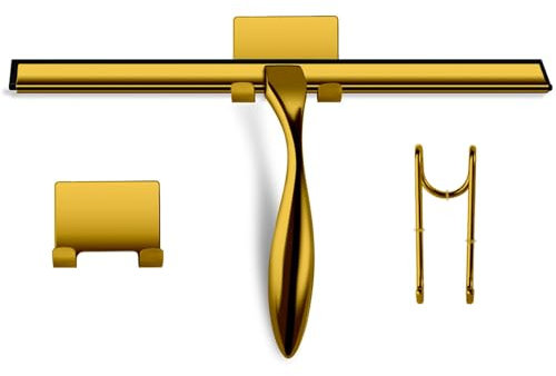 peafowl 14 inch Shower Squeegee Stainless Steel Bath Squeegee for Shower Glass DoorsBathroom Windows Kitchen Mirror and Car Glass with Hooks Holder (14 inch, Gold)