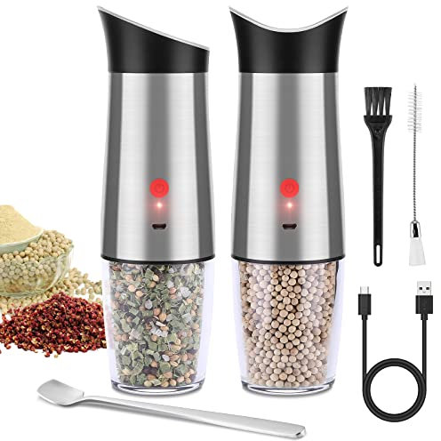 BlumWay Salz und Pfeffermühle Elektrisch (2er Set) mit USB Aufladung und LED licht, Automatische Gewürzmühle, Pfeffer und Salzmühle Set, einstellbare Mahlgrobheit und nachfüllbarer Gewürzbehälter