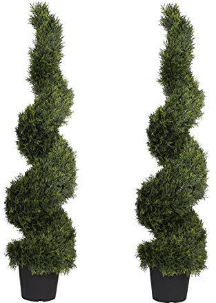 Blooming Artificial Artificial Plant, Realistic Indoor and Outdoor Fake Plant in Pot, Artificial Cedar Spiral Tree, UV and Water Resistant, Perfect for Gardens (150cm, 2 pack)