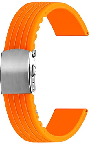 Kai Tian 22mm Armband Orange Gummi Silikon Uhrenarmband mit Reifenstruktur Rostfreier Stahl Schnalle für Männer Frauen
