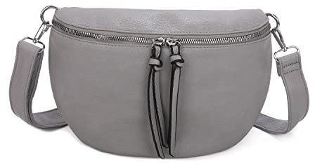 OBC Damen Tasche Gürteltasche Crossbody Hüfttasche Bauchtasche Umhängetasche Cross-Over Bodybag Schultertasche Handytasche Kosmetiktasche Kunst-Leder L155 Hellgrau