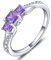 YL Verlobungsring 925 Sterling Silber Prinzessin geschnitten Februar Geburtsstein Amethyst 3 Stein Ehering für Damen Braut(Größe 54）