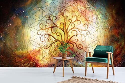 Myphotostation Papier peint autocollant amovible Motif fleur de vie Pour yoga relax 330 x 280 cm