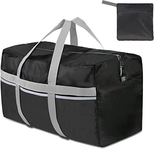 Foldable Travel Bag, 96L Extra Large Holdall Bag, Packable Duffle Bag, Lightweight Waterproof Duffel Bag, Black