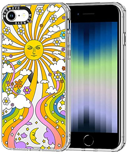 MOSNOVO für iPhone SE/iPhone 8 / iPhone 7 Hülle – Durchsichtige, schlanke, stoßfeste TPU+PC-Handyhülle, [6,6 Fuß Fallschutz/Anti-Abziehen] - 70er Jahre psychedelische Groovy-Kunst
