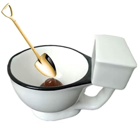 Modische kreative lustige Keramik 3D Wasserbecher Tasse Eisbecher Schüssel mit Edelstahl Löffel (Toilette mit Löffel)