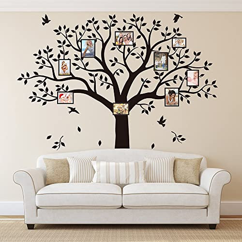 JEPART Family Photo Frame Tree Wall Decals Family Photo Tree Wall Decal Living Room Baby Room Home Decor (95 Wide x 83 Tall) (Black)
