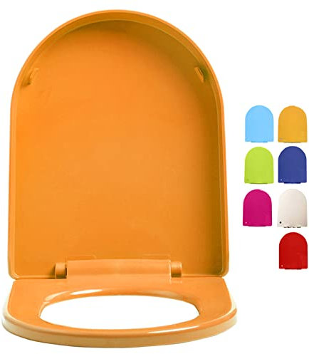 Dawafit Universal Toilet Seat, Soft Close and Quick Release Oval Toilet Seat, Thick Plastic Material with 360° Adjustable Hinge, Easy to Install and Clean/Orange