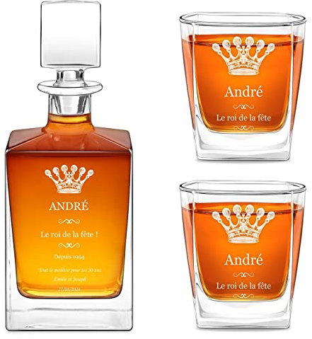 Maverton Set Whisky personnalisable - Carafe en verre et 2/4 / 6 Verres a Whisky Cadeau Homme - Ensemble Whiskey Élégant - Design Unique - pour Connaisseur - Cadeau Anniversaire Homme - Fete