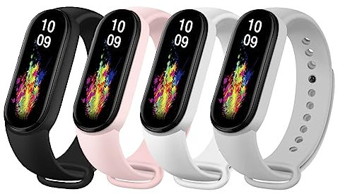 Msksjer 4 Stück Armband kompatibel mit Xiaomi Mi Band 4/Mi Band 3 für Damen Herren, Weiches Silikon Sport Armbänder für Mi Band 3/4, Schwarz/Grau/Weiß/Rosa