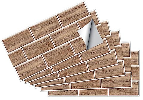 Khaki Holzmaserung Fliesenaufkleber Fliesenfolie Wasserdicht Ölfest Stickerfliesen Deko Selbstklebende Wandfliese für Küche Badezimmer Wohnzimmer, 36 Stück