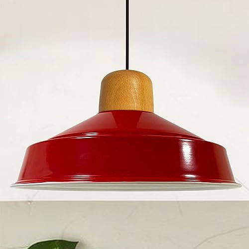bamyum Asletl Lámpara de Techo de Madera Industrial, Pantalla de 41 cm, Lámpara de Techo de Metal e Isla de Cocina, Lámpara Colgante de Mesa de Comedor, E27, Sala de Estar, Rojo Lámpara Colgante