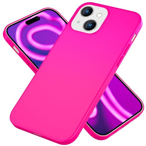 NALIA Cover Colorato al Neon compatibile con iPhone 15 Plus Custodia, Colore Intenso Silicone Morbido Vellutato Antiscivolo, Sottile Copertura Protettiva Opaca, Slim Case Flessibile, Colore:Pink