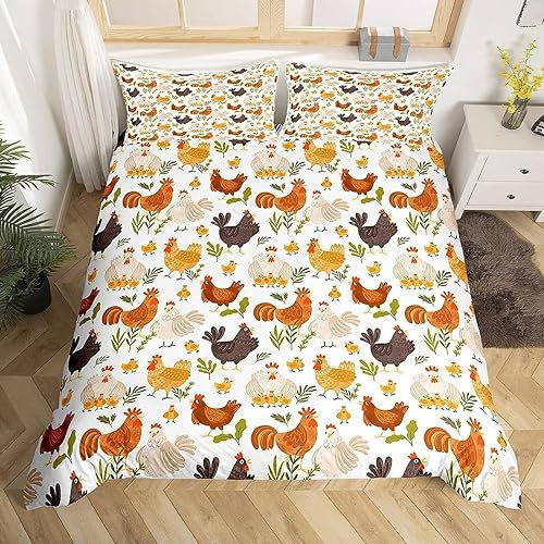 SIVAGA Huhn Bettwäsche 135x200 Weich Kuschelige Mikrofaser 3D Druck Karikatur Bettwäsche-Sets Bettbezug und 2 Kissenbezug 80x80 cm mit Reißverschluss
