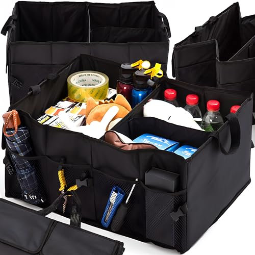 Retoo Auto Kofferraumtasche faltbar, Kofferraum-Organizer, Auto Faltbox, Klappbox, Autobox Tasche Auto, Kofferraum Organizer, stabil Autotasche, Kofferraumbox, Einkaufstasche mit 3 Fächern