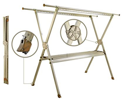 Wäscheständer, 2-lagiger Wäscheständer aus Aluminiumlegierung, bodenstehender, Faltbarer Wäscheständer, mit 4 versteckten Rollen, Handtuchhalter für den Außenbereich (Farbe: B) (Grau) (B)