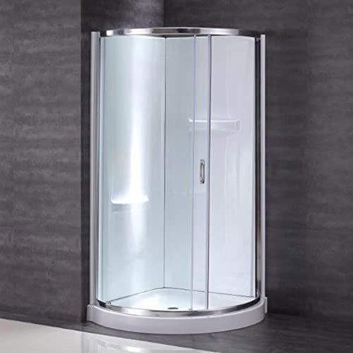 Miseno MSD3478KIT Breeze 35 in. L x 35 in. W x 77 in. H Round Corner Shower Kit With Sliding Door, Acrylic Wall and Shower Base Pan - Chrome/Clear