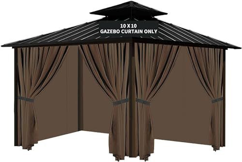 slashome Pavillon-Vorhänge, wasserdicht, 3 x 3 m, Braun, Universal-Ersatzvorhang, 4 Paneele, Seitenwände mit Reißverschluss für Garten, Terrasse, Hof (nur Vorhänge)