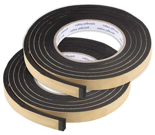 Recogwood 2Pcs Sealing Foam Tape 15mm(W) x 5mm(T) x 2M/6.56ft(L), Self Adhesive Weather Strip for Window Door Insulation