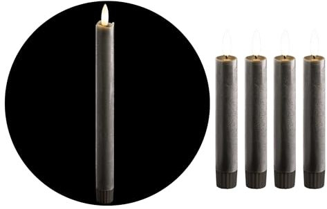 Novaliv Stabkerzen LED mit Timer GRAU 4 Stück Indoor 6 Stunden - ECHTWACHS 15cm Höhe für Kerzen 2,2cm Durchmesser 2 AAA Batterien notwendig LED Stabkerzen flackernde Flamme bewegliche Flamme Licht