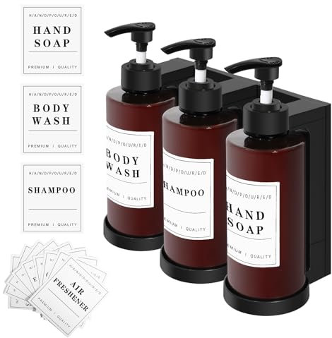 HNCY 3 Pièces Distributeur de Savon Mural, Distributeur Gel Douche Mural, Distributeur Savon Douche, Distributeur de Liquide Vaisselle, 300ML Flacon Pompe Vide pour Bains, Cuisine, Hôtel, Toilettes