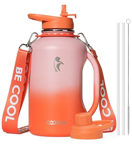 Coolflask 2L Water Bottle Insulated Stainless Stee with Handle & 2 Lids | Triple-Wall Vacuum Copper Plating, Cold 48+h/Hot 24+h, Dishwasher Safe, Leakproof, BPA-Free, for Gym & Hiking, Lavender