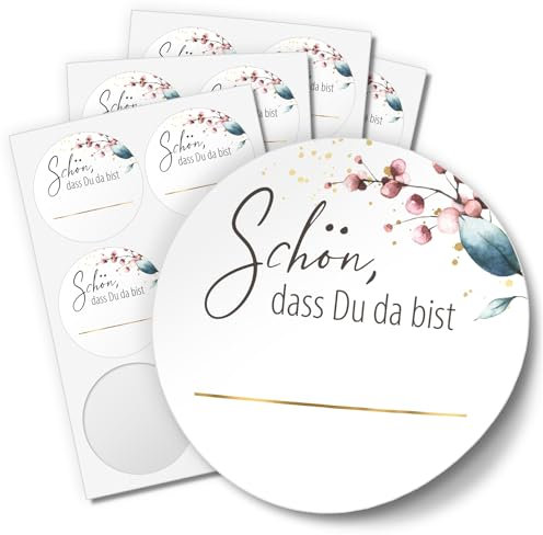 48 Aufkleber SCHÖN, DASS DU DA BIST Hochzeit Geburtstag Danke Taufe Etiketten Gastgeschenk rund 4cm Motiv 3
