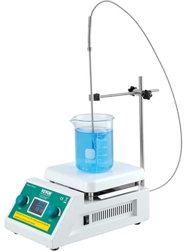 VEVOR Agitateur Magnétique Chauffant 0-2000 tr/min 2000 mL, Mélangeur Magnétique à Plaque Chauffante Max. 300 °C, Agitateur de Labo avec Écran LED Support et Barre pour Recherche Étude Expérience