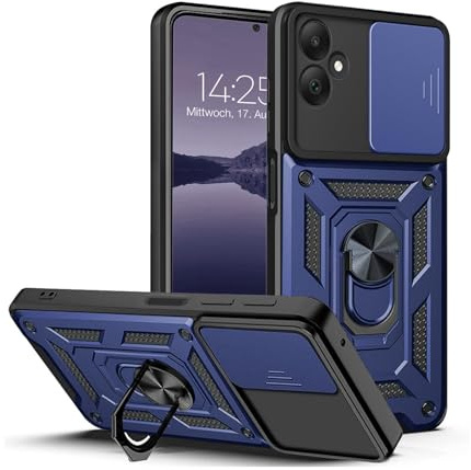 LBH Armor Hülle für Samsung Galaxy A05 Case mit Kameraschutz Outdoor Stoßfest Handyhülle 360 Grad Metal Ring Halter Ständer Schutzhülle für Handyhalterung Auto Magnet Blau