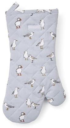 Cooksmart British Designed Oven Gloves | Modern Design Gauntlet Oven Gloves Heat Resistant | Oven Mitt or Baking Gloves Perfect For Modern Kitchens - Coastal Birds