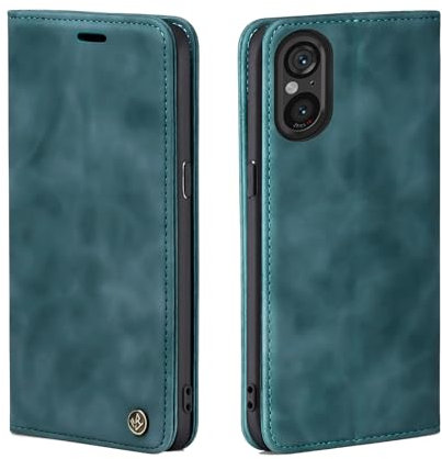 LBH Handyhülle für Sony Xperia 5 V in Petrol Blau mit Karten- und Geldfach Smartphone Hülle mit Standfunktion Flip Case Schutzhülle Magnetverschluss Vintage