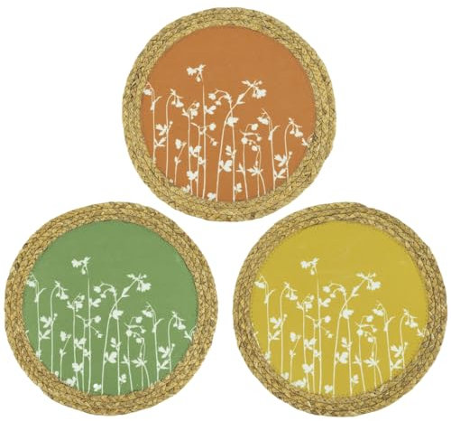 Macosa NO83136_x6 Tischset 6 Stk. rund 38 cm Senfgelb, Terracotta & Mintfarben Polyester und Wasserhyazinthe Platzsets Tischdeko Tischmatte Platzmatte Tisch-Unterlage Tischset rechteckig Platzdeckchen