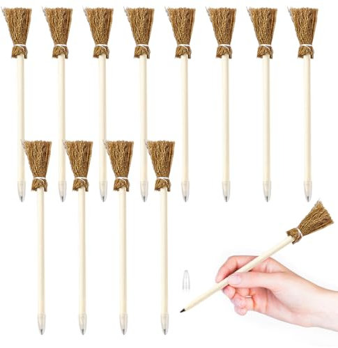 12 Stück Hexenbesen Holzbleistifte, Holzbleistift Besenstiel, Hexenbesen Kinder Bleistift, Bleistifte Kinder Mitgebsel, Hexen Besen Bleistift für Hexenparty, Partysgeschenk, Halloween Hexen Zubehör