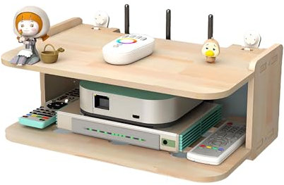 Guoyoocc Wall Mounted TV Shelf, Wooden Multi-Purpose Shelf with Drawer, Hides Cables, Rustic Style, TV Component Shelf