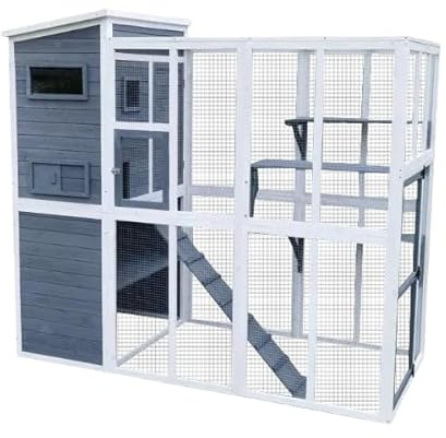 InTheMarket Cat House Outdoor – Spacious Multi-Level Pet Cage, Cozy Hideaways, Durable Wood Build for Cat Shelter, Stylish Outside Kitten Cage Design