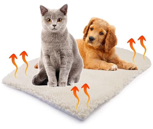 SIMPLY 4 PETS Self Heating Bed for Dogs & Cats - Super Soft Self Warming Heated Pad for Pets - Non-Slip Dog Heat Pad Cushion with Faux Fur Cover - Machine Washable, Thermal Pet Mat (64 x 49 CM)