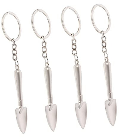 AOKWAWALIY Juego de 4 llaveros únicos de mini pala, llaveros con diseño de pala Anahtarlık, colgante de cucharadita, llavero de aleación de zinc, plata, 12,2 x 2,9 x 0,7 cm, Silver, 12.2X2.9X0.7CM,
