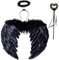3pcs de ángel Negras con halo y Varita mágica, 60 cm, Disfraz de ángel para Mujer, Plumas Blancas, alas para niños, para ángeles, diablos, Halloween, Disfraz para Adultos, Accesorios de Carnaval
