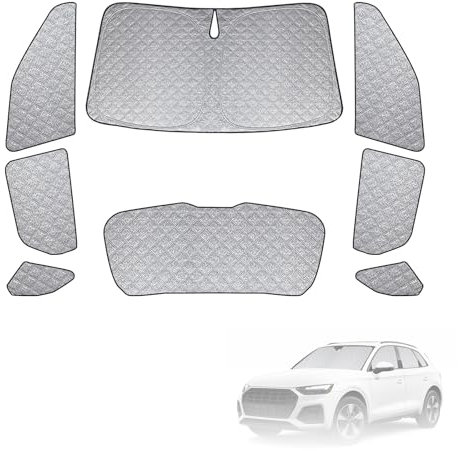 Sonnenschutz Kompatibel mit Audi Q5 FY 2018-2025, 8 PCS Auto Frontscheibe Windschutzscheiben Schutz Set, Internes Thermomatte mit Aufbewahrungstasche, Faltbar Sonnenblende