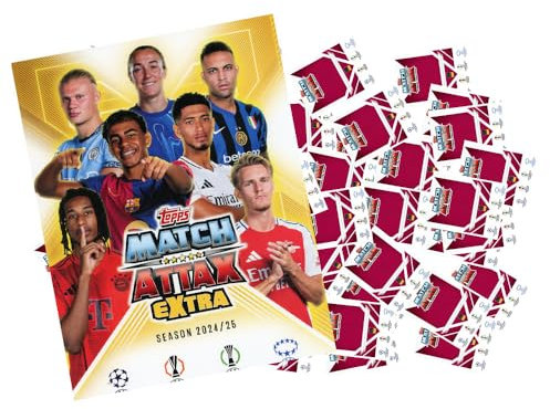 Match Attax Champions League 2024/25 EXTRA - Trading Cards - 1 Leere Sammelmappe + 100 Verschiedene, zufällige Karten