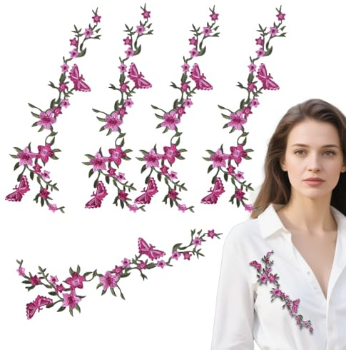 Bügelflicken zum Aufbügeln, bestickt, mit und Schmetterlingen, 5 Stück, Dekoration aus Stoff, handgefertigt, zum Nähen von Jacken, Blusen, Hemden, Taschen, Mützen, Jeans