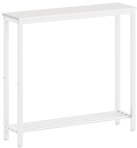 YATINEY Konsolentisch schmal, 2-stufiger Beistelltisch, Eingangstisch aus Holzwerkstoff, Flurtisch, Metallrahmen, platzsparend, für Wohnzimmer, Eingangsbereich, Flur, Weiß XCT03WW