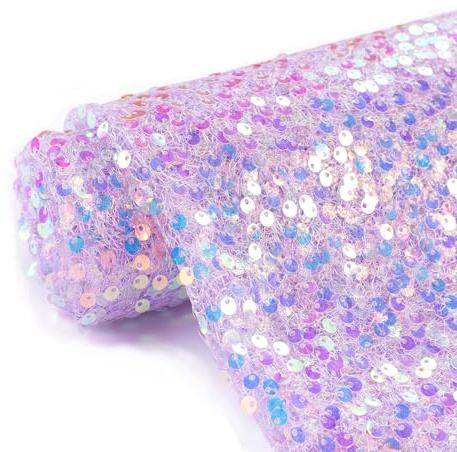 Meerjungfrau Pailletten Stoff, 1 Yards 93x130 cm, 5 mm schillerndes Glitzernetz, perfekt für Brautkleider, Kleiderherstellung, Basteln und Nähen Lila