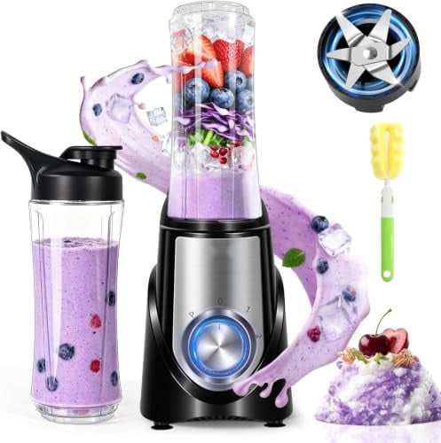 Batidora de Vaso Portatil 32,000 RPM,con 6 Cuchillas Afiladas, Vaso Portátil de 20 oz y Tapas para Llevar, Autolimpiable, Exprimidor Portátil para Triturar Hielo y Preparar Batidos
