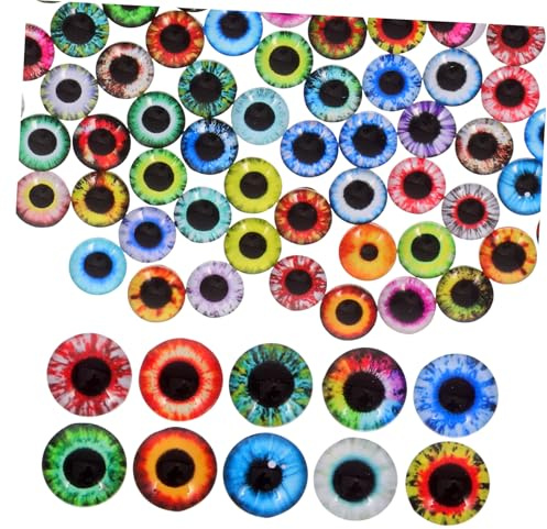Operitacx Lot de 100 Faux Yeux en Verre À Fond Plat Perles Plates Yeux De Poupées Réalistes À Dos Plat Décoration d'halloween