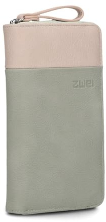 Zwei Damen Geldbörse Eva EV2 langes Portemonnaie 15 Kartenfächer, Sichtfach, 2 Scheinfächer, Geldbeutel mit Münzfach & umlaufenden Reißverschluss, weiches Kunstleder in Bicolor (sage)